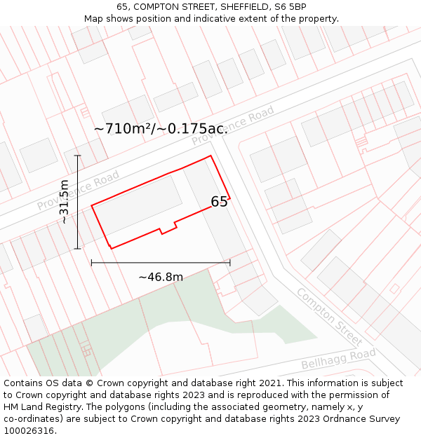 65, COMPTON STREET, SHEFFIELD, S6 5BP: Plot and title map