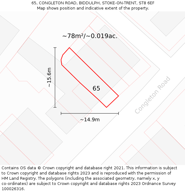 65, CONGLETON ROAD, BIDDULPH, STOKE-ON-TRENT, ST8 6EF: Plot and title map
