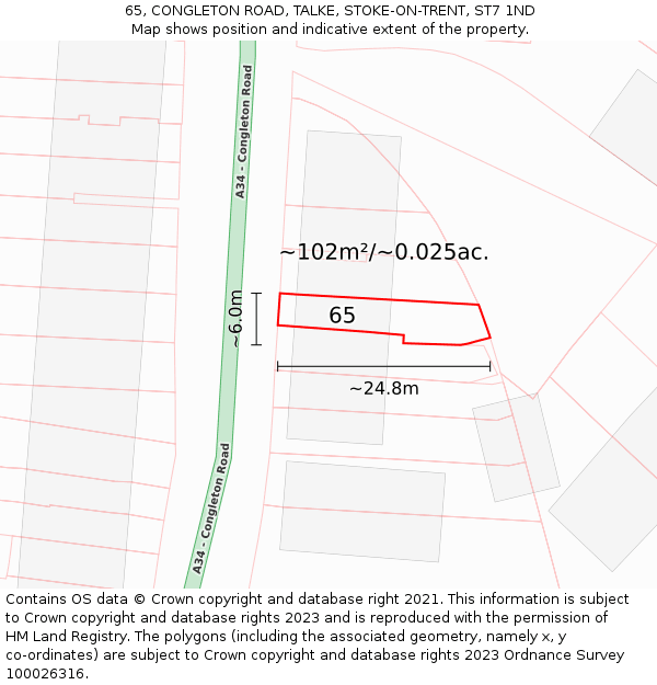 65, CONGLETON ROAD, TALKE, STOKE-ON-TRENT, ST7 1ND: Plot and title map