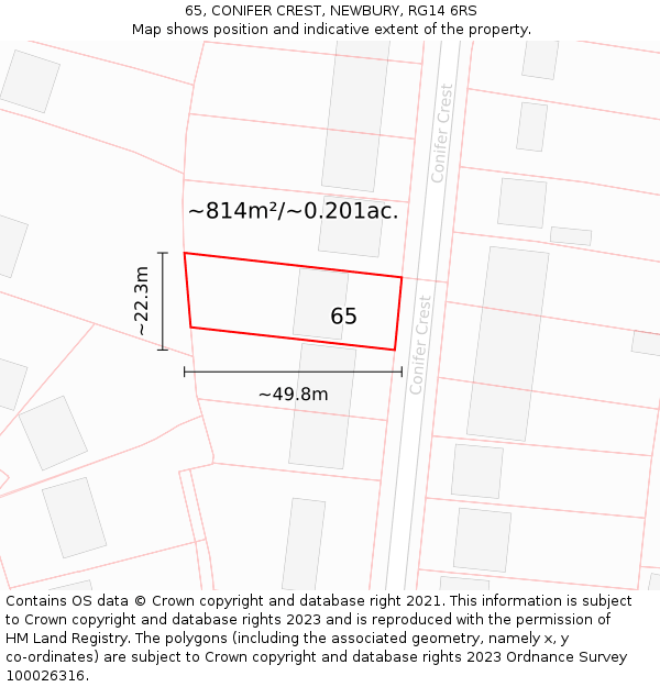 65, CONIFER CREST, NEWBURY, RG14 6RS: Plot and title map