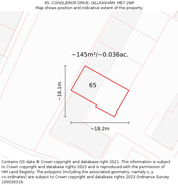65, CONQUEROR DRIVE, GILLINGHAM, ME7 2WP: Plot and title map