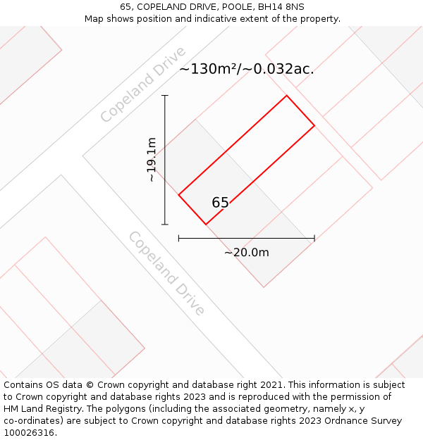 65, COPELAND DRIVE, POOLE, BH14 8NS: Plot and title map