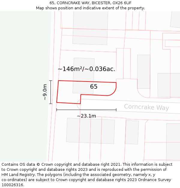 65, CORNCRAKE WAY, BICESTER, OX26 6UF: Plot and title map