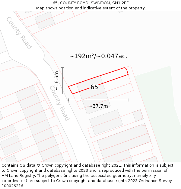 65, COUNTY ROAD, SWINDON, SN1 2EE: Plot and title map