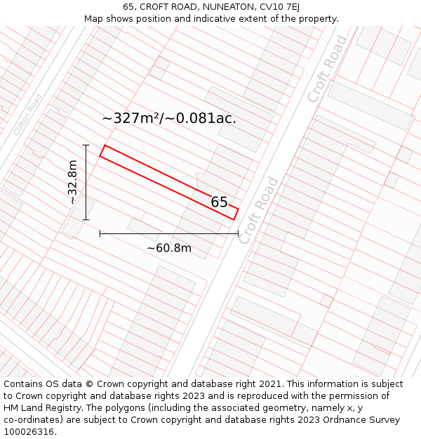65, CROFT ROAD, NUNEATON, CV10 7EJ: Plot and title map