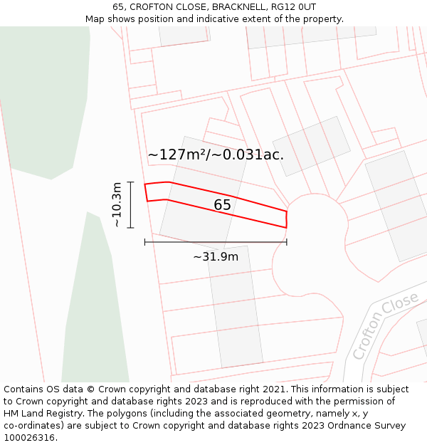 65, CROFTON CLOSE, BRACKNELL, RG12 0UT: Plot and title map