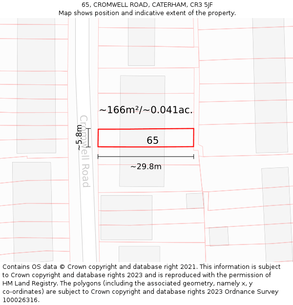 65, CROMWELL ROAD, CATERHAM, CR3 5JF: Plot and title map