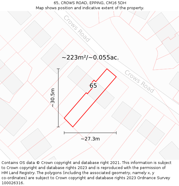 65, CROWS ROAD, EPPING, CM16 5DH: Plot and title map