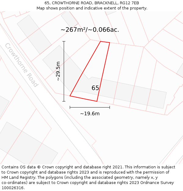 65, CROWTHORNE ROAD, BRACKNELL, RG12 7EB: Plot and title map