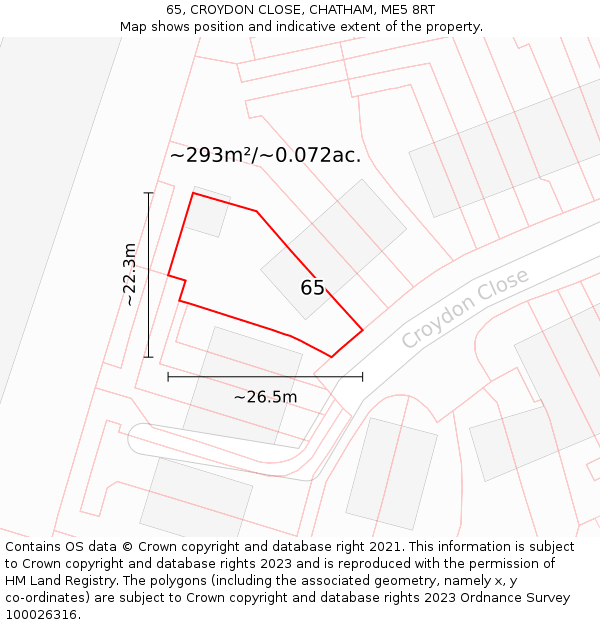 65, CROYDON CLOSE, CHATHAM, ME5 8RT: Plot and title map