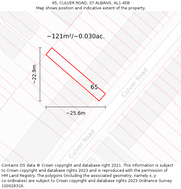 65, CULVER ROAD, ST ALBANS, AL1 4EB: Plot and title map