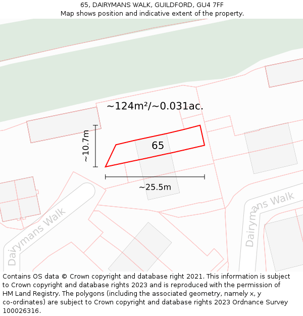 65, DAIRYMANS WALK, GUILDFORD, GU4 7FF: Plot and title map