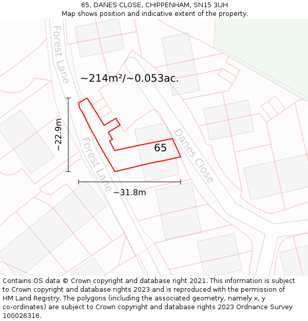 65, DANES CLOSE, CHIPPENHAM, SN15 3UH: Plot and title map
