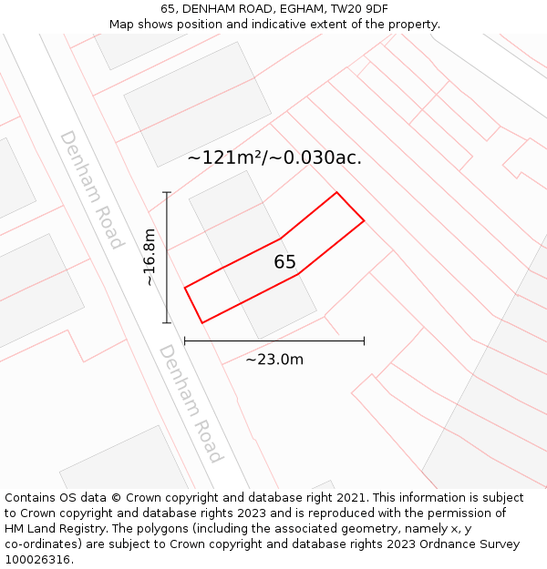 65, DENHAM ROAD, EGHAM, TW20 9DF: Plot and title map