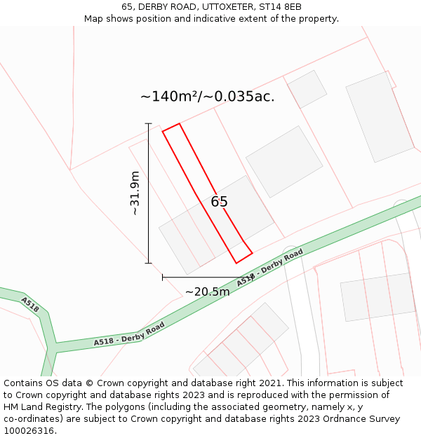 65, DERBY ROAD, UTTOXETER, ST14 8EB: Plot and title map