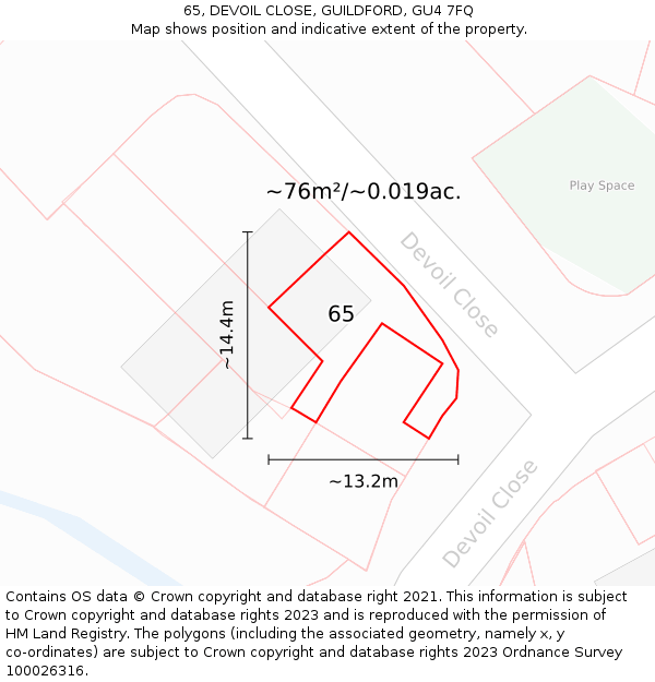 65, DEVOIL CLOSE, GUILDFORD, GU4 7FQ: Plot and title map