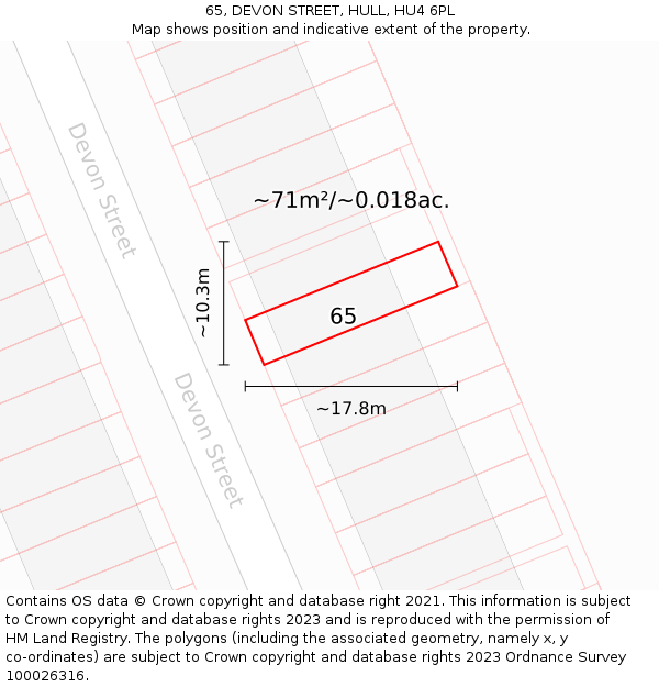 65, DEVON STREET, HULL, HU4 6PL: Plot and title map