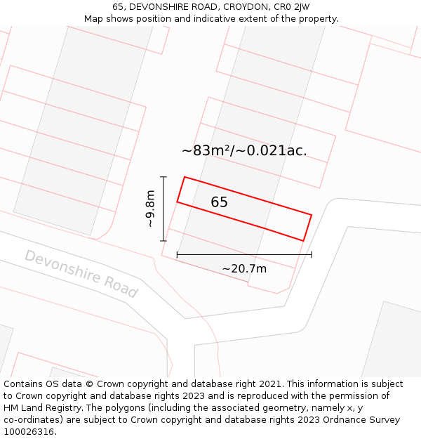 65, DEVONSHIRE ROAD, CROYDON, CR0 2JW: Plot and title map