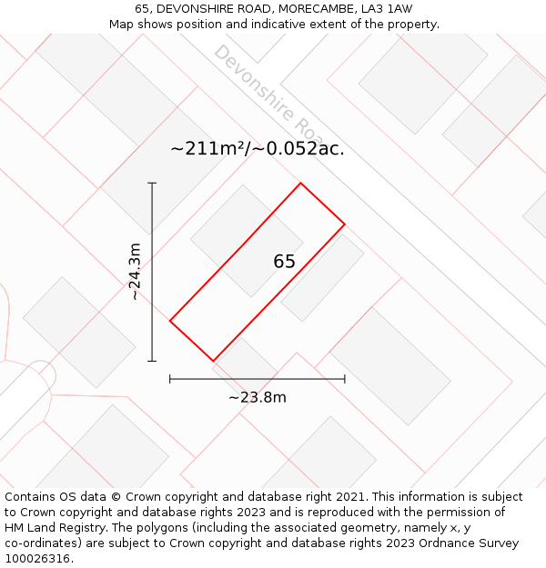 65, DEVONSHIRE ROAD, MORECAMBE, LA3 1AW: Plot and title map