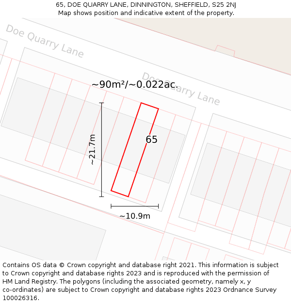 65, DOE QUARRY LANE, DINNINGTON, SHEFFIELD, S25 2NJ: Plot and title map