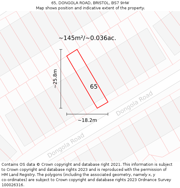 65, DONGOLA ROAD, BRISTOL, BS7 9HW: Plot and title map