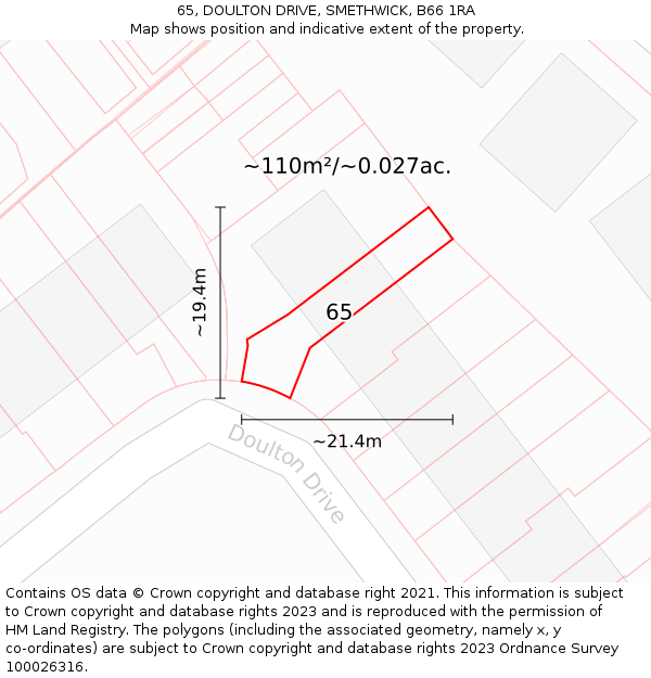 65, DOULTON DRIVE, SMETHWICK, B66 1RA: Plot and title map