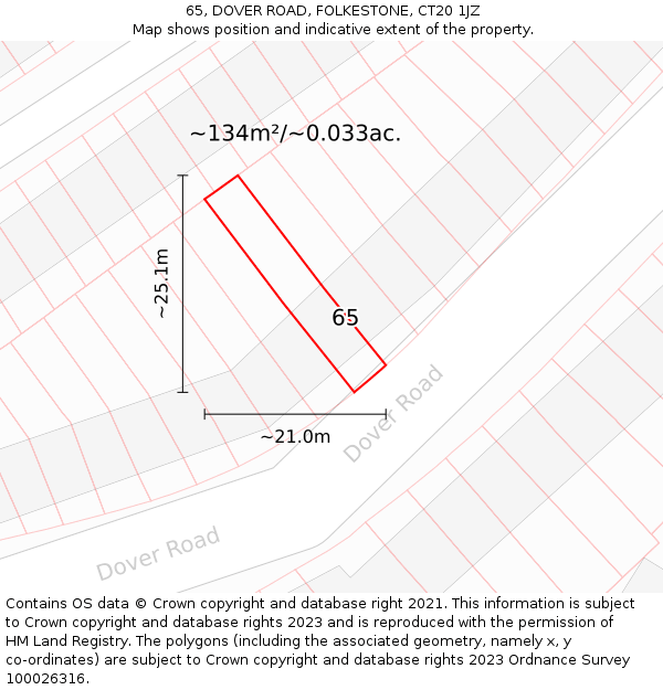 65, DOVER ROAD, FOLKESTONE, CT20 1JZ: Plot and title map