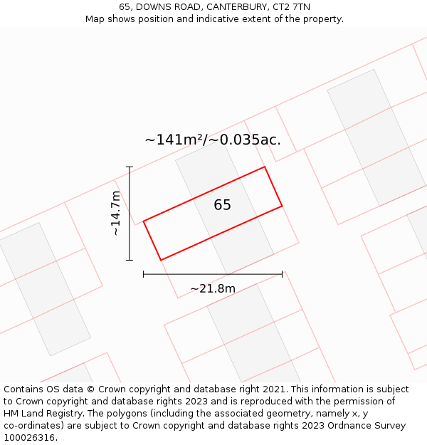 65, DOWNS ROAD, CANTERBURY, CT2 7TN: Plot and title map