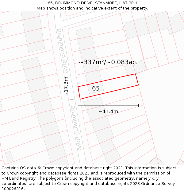 65, DRUMMOND DRIVE, STANMORE, HA7 3PH: Plot and title map