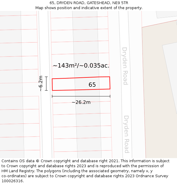 65, DRYDEN ROAD, GATESHEAD, NE9 5TR: Plot and title map