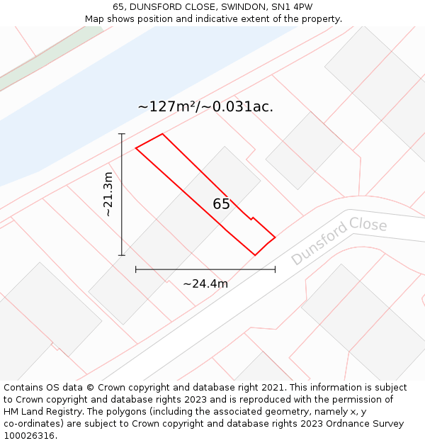 65, DUNSFORD CLOSE, SWINDON, SN1 4PW: Plot and title map