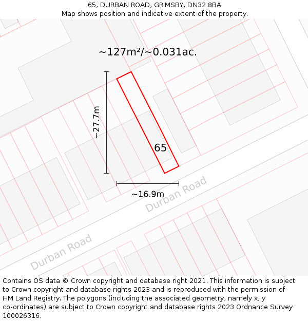 65, DURBAN ROAD, GRIMSBY, DN32 8BA: Plot and title map