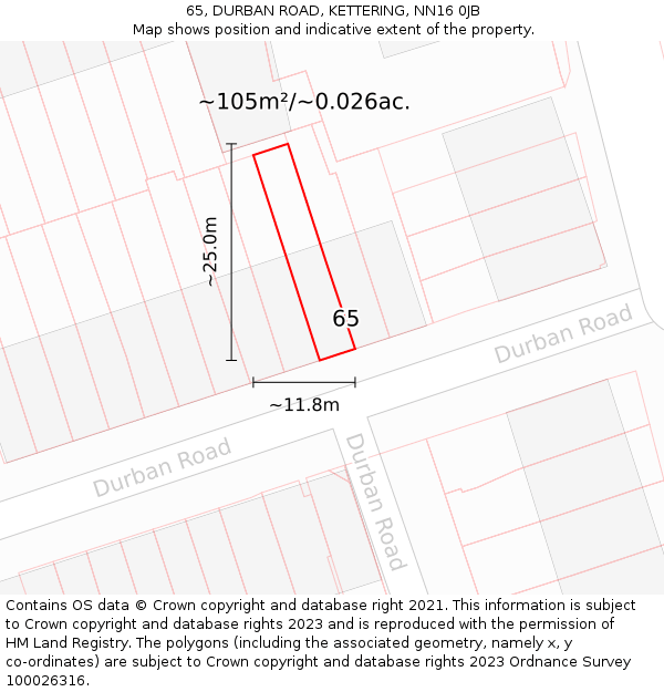 65, DURBAN ROAD, KETTERING, NN16 0JB: Plot and title map