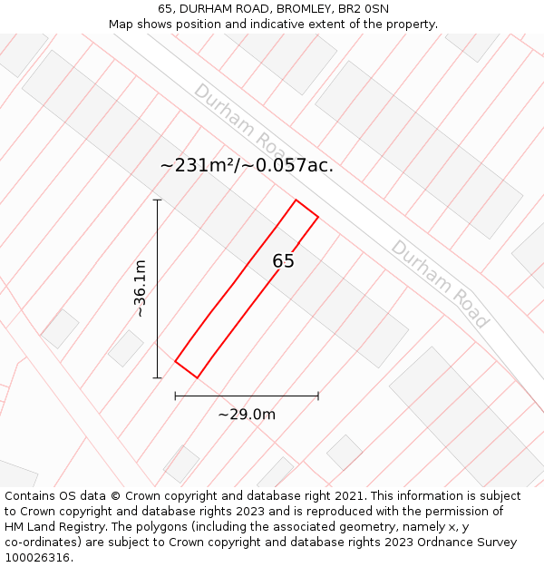 65, DURHAM ROAD, BROMLEY, BR2 0SN: Plot and title map