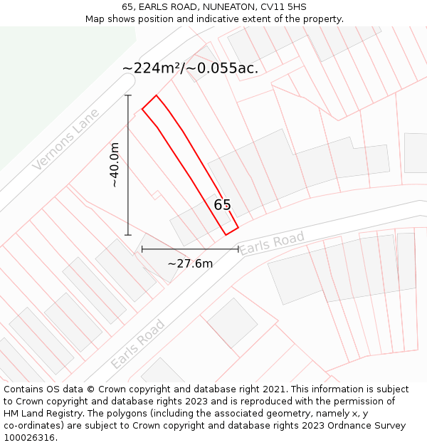 65, EARLS ROAD, NUNEATON, CV11 5HS: Plot and title map