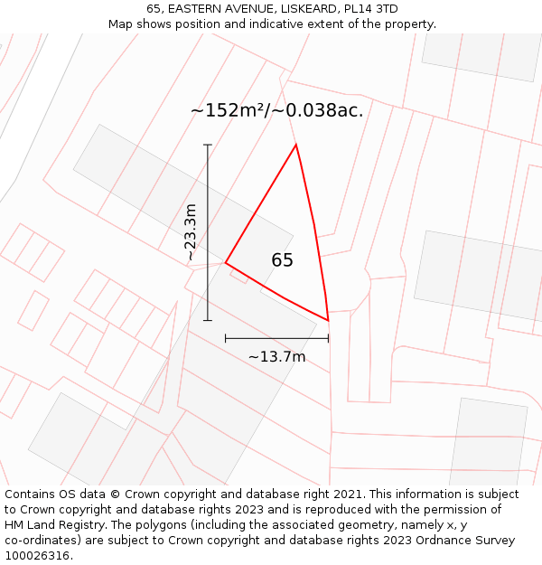 65, EASTERN AVENUE, LISKEARD, PL14 3TD: Plot and title map