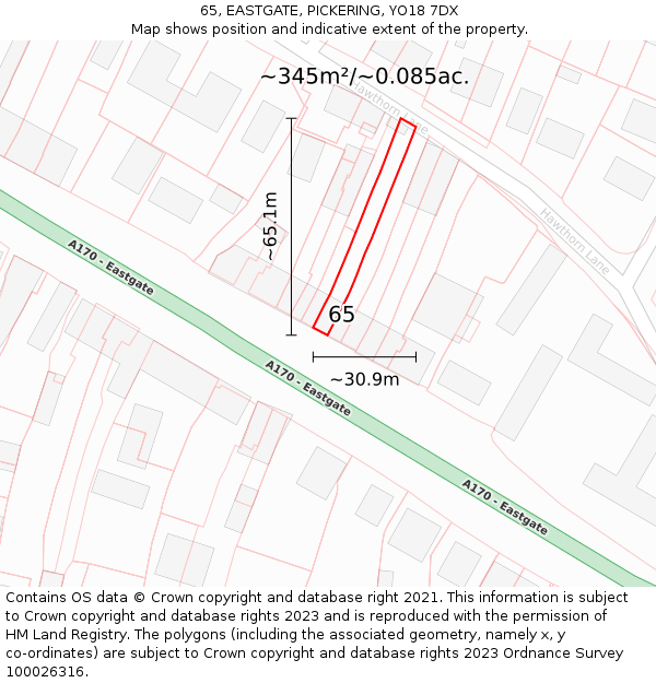 65, EASTGATE, PICKERING, YO18 7DX: Plot and title map