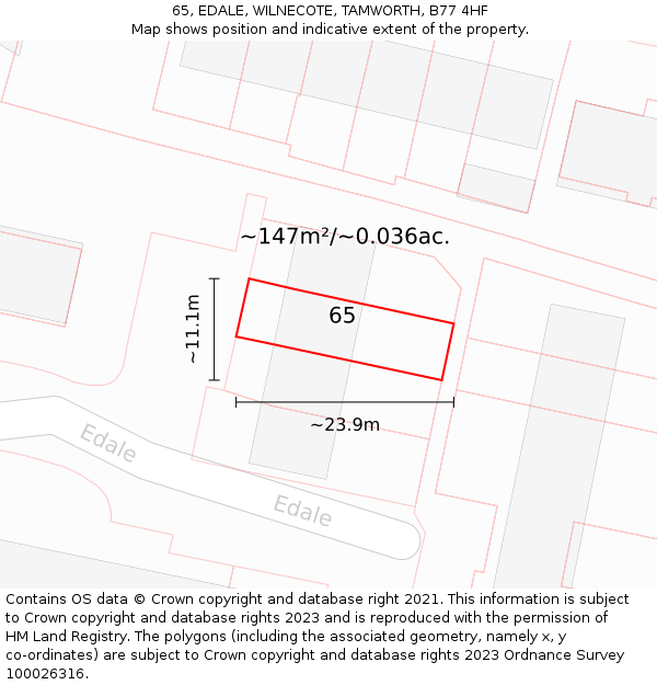 65, EDALE, WILNECOTE, TAMWORTH, B77 4HF: Plot and title map