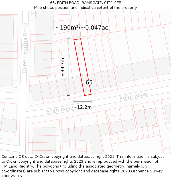 65, EDITH ROAD, RAMSGATE, CT11 0EB: Plot and title map