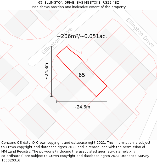 65, ELLINGTON DRIVE, BASINGSTOKE, RG22 4EZ: Plot and title map