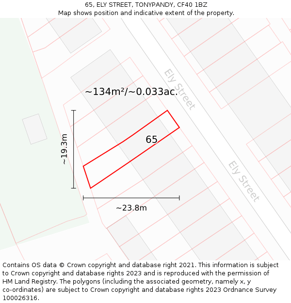 65, ELY STREET, TONYPANDY, CF40 1BZ: Plot and title map