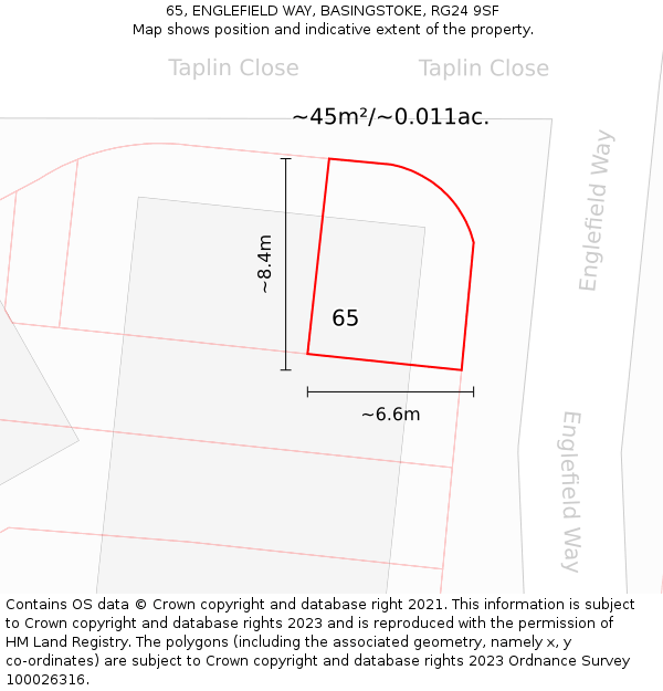 65, ENGLEFIELD WAY, BASINGSTOKE, RG24 9SF: Plot and title map