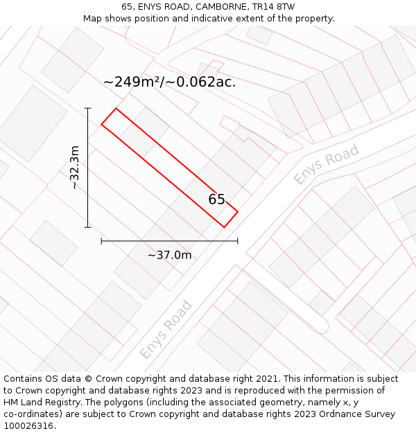 65, ENYS ROAD, CAMBORNE, TR14 8TW: Plot and title map