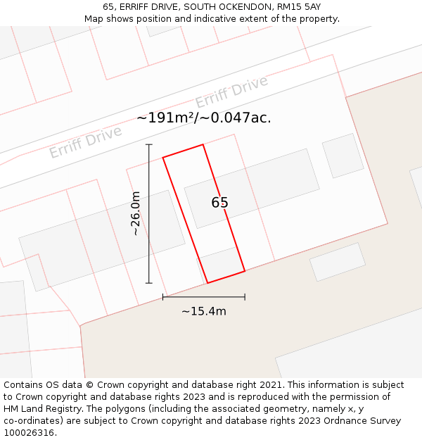 65, ERRIFF DRIVE, SOUTH OCKENDON, RM15 5AY: Plot and title map