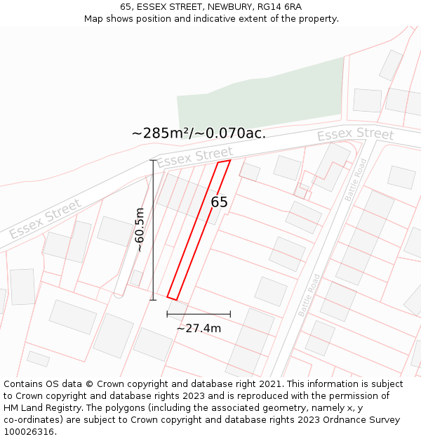 65, ESSEX STREET, NEWBURY, RG14 6RA: Plot and title map