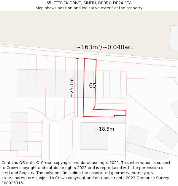 65, ETTRICK DRIVE, SINFIN, DERBY, DE24 3EA: Plot and title map