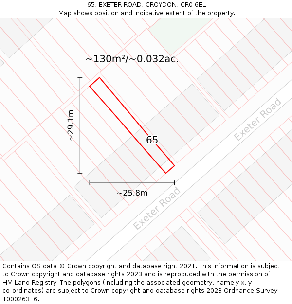 65, EXETER ROAD, CROYDON, CR0 6EL: Plot and title map