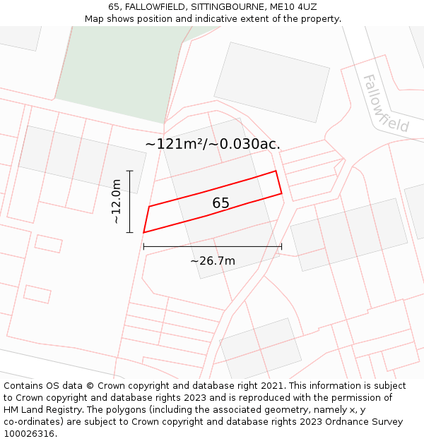 65, FALLOWFIELD, SITTINGBOURNE, ME10 4UZ: Plot and title map