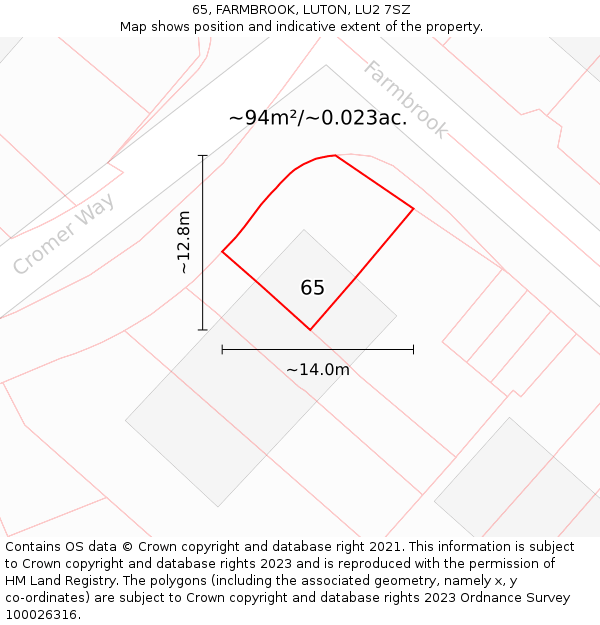 65, FARMBROOK, LUTON, LU2 7SZ: Plot and title map