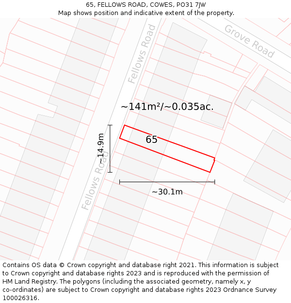 65, FELLOWS ROAD, COWES, PO31 7JW: Plot and title map